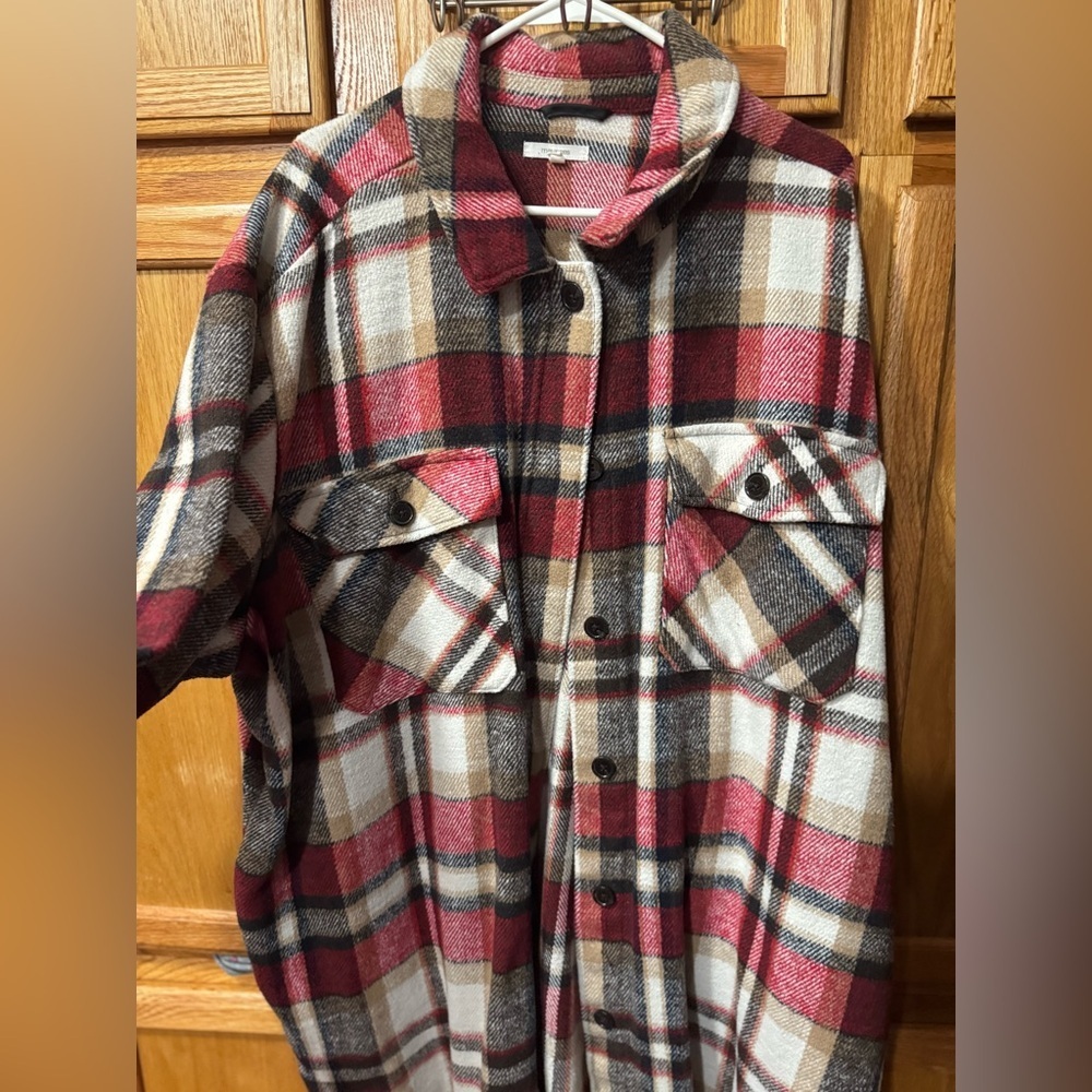 Maurices Red and Black Plaid Flannel Shacket - Picture 4 of 9
